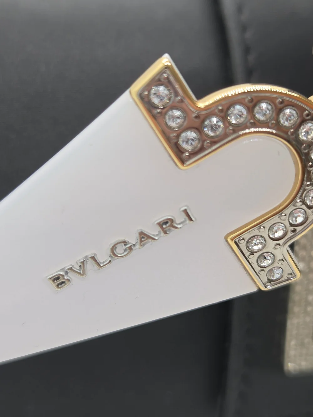 Bvlgari White and Gold, Swarvoski Crystal-Embellished Shield Sunglasses, Vintage